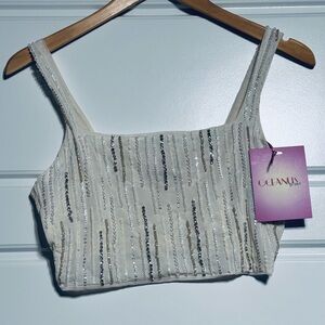 NWT Oceanus Aphrodite’s White Beaded Crop Top